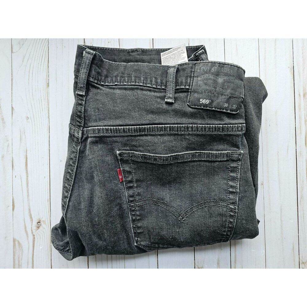 Utility Levi's 569 Black Charcoal Loose Straight Jeans 38x32